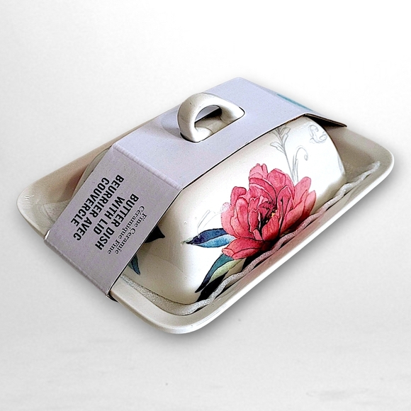 Martha Stewart Floral Butter Dish With Lid - Red and White - NWT - Picture 9 of 9